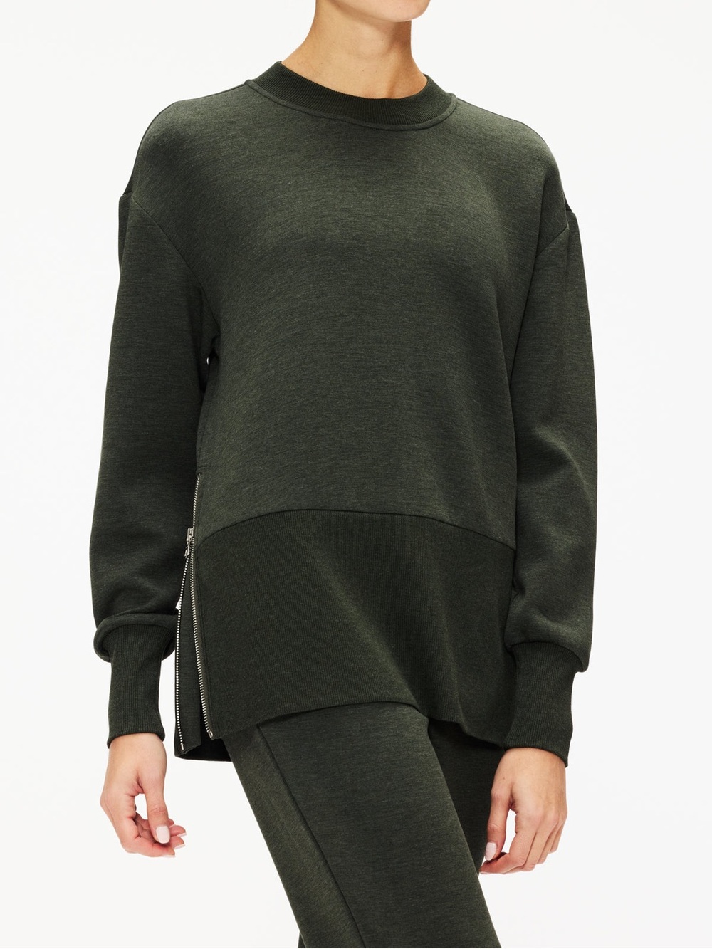 Varley Lowry Longline Sweat Pullover in Olive Marl Green Size Small